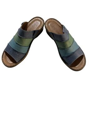 Josef Seibel Women's Multi-Blue Green Leather Slide Sandals